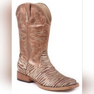 Ropers Ladies Glitters Zebra Print Cowgirl Boots, Size 10